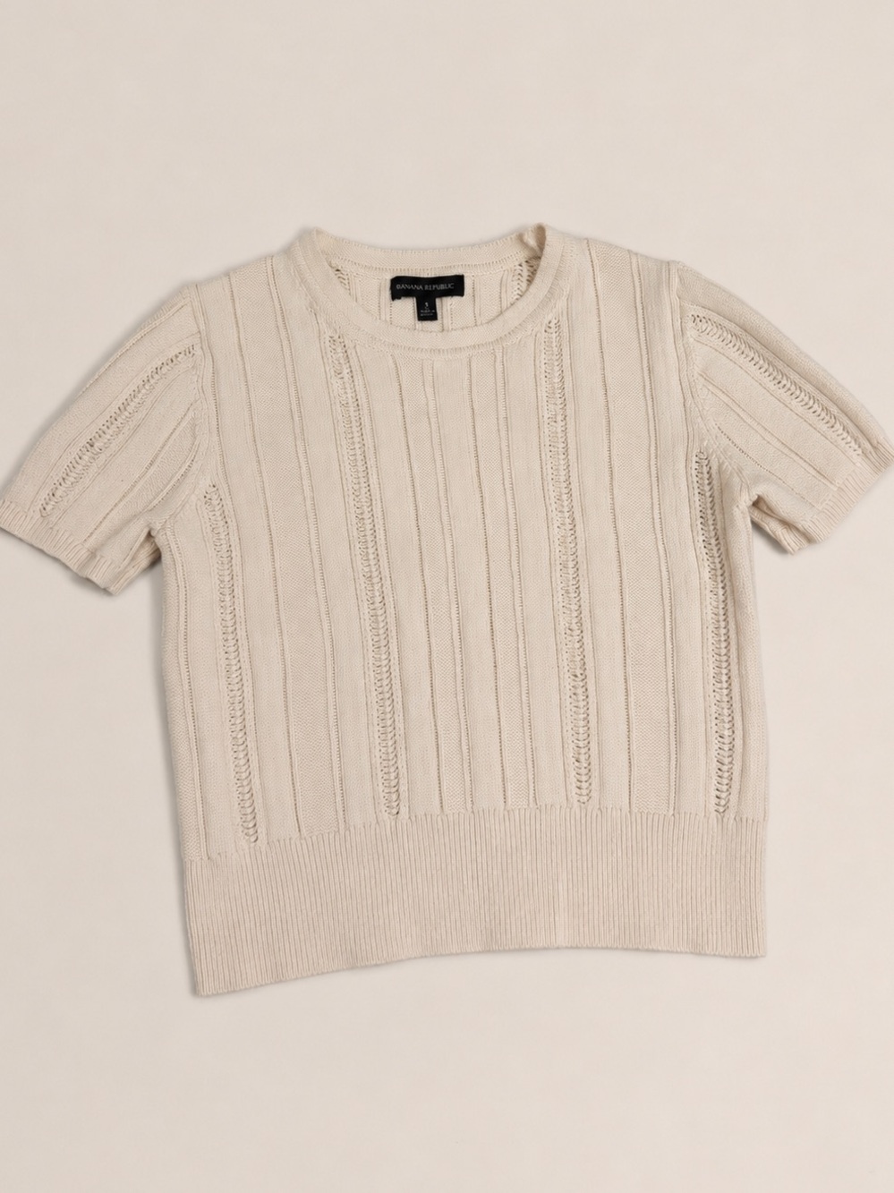 Banana Republic Cream Open Knit Short Sleeve Sweater Top Size Small